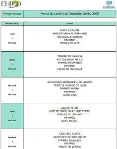 LES MENUS DU PORTAGE DE REPAS A DOMICILE DU LUNDI 4 AU DIMANCHE 10 MAI 2026